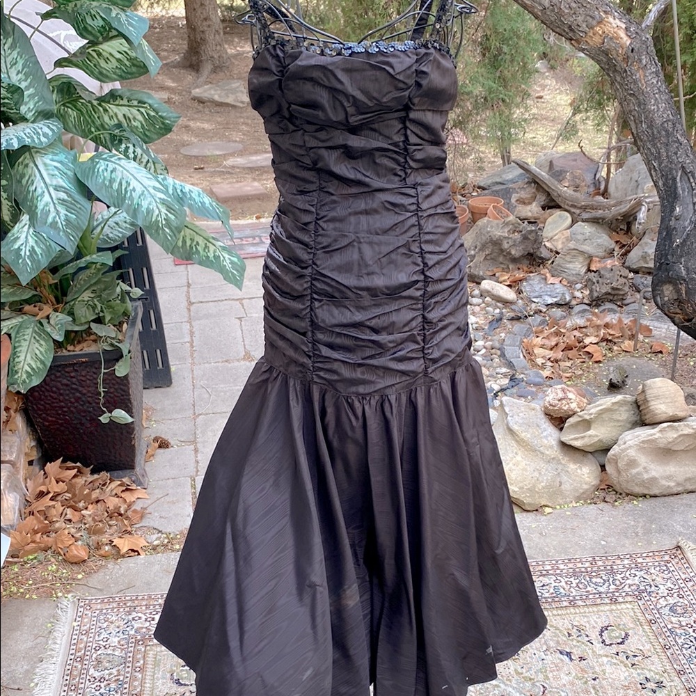 Vintage Gunne Sax Black Ruched Evening Gown
